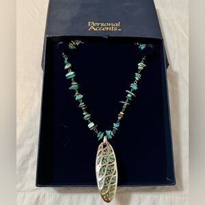 Personal Accents Turquoise Chip Stone Pendant Necklace Southwestern Boho